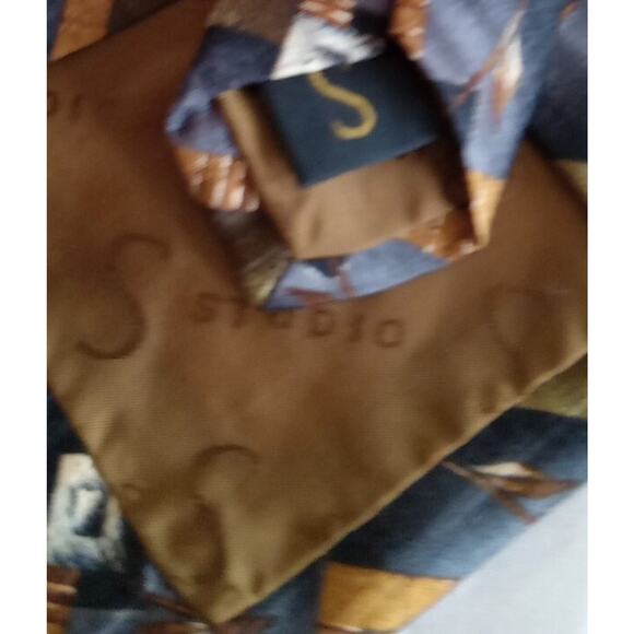 ROBERT TALBOTT Studio Men 100% Silk Necktie Designer Navy Green Gold USA 🇺🇸 - Picture 5 of 6